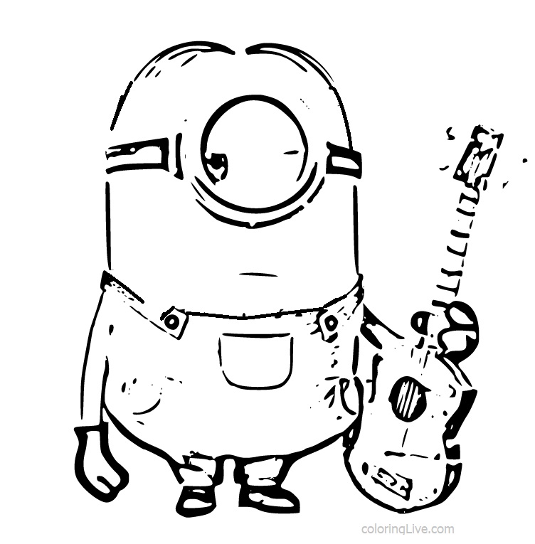 Printable Minions: Carl and guitar Coloring Page for kids.