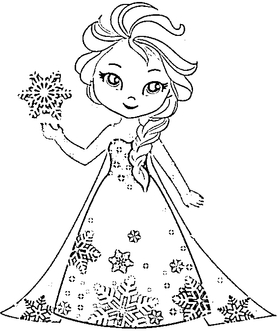 Printable Elsa as a baby girl Coloring Page for kids.