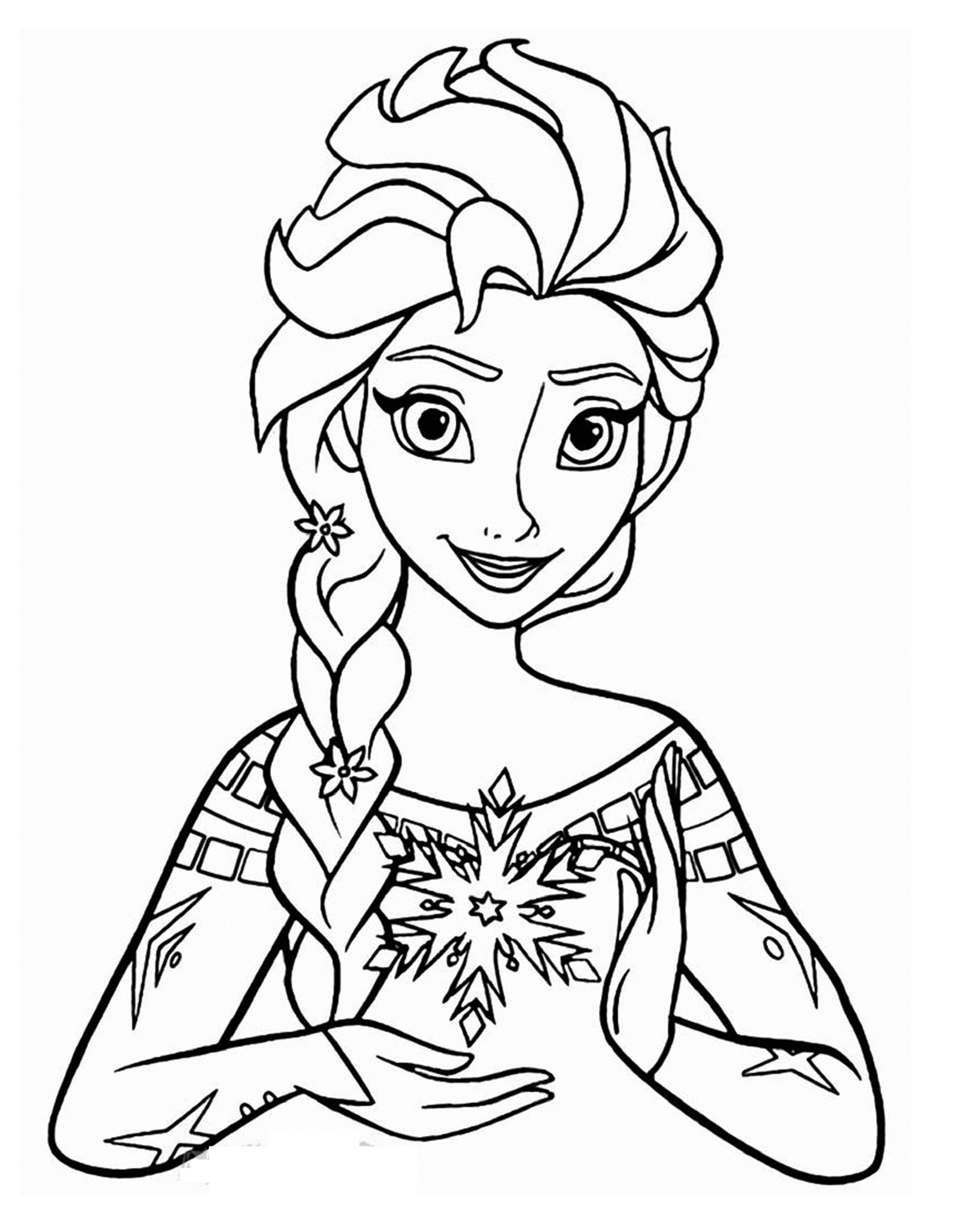 Printable Elsa holding a snow star Coloring Page for kids.