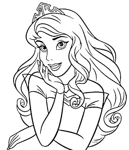 Sleeping beautiful princess Aurora sticker Coloring Page Printable for Kids, Free, Simple and Easy, as PDF