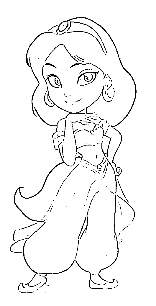 Printable Princess Jasmine as a little girl Coloring Page for kids.