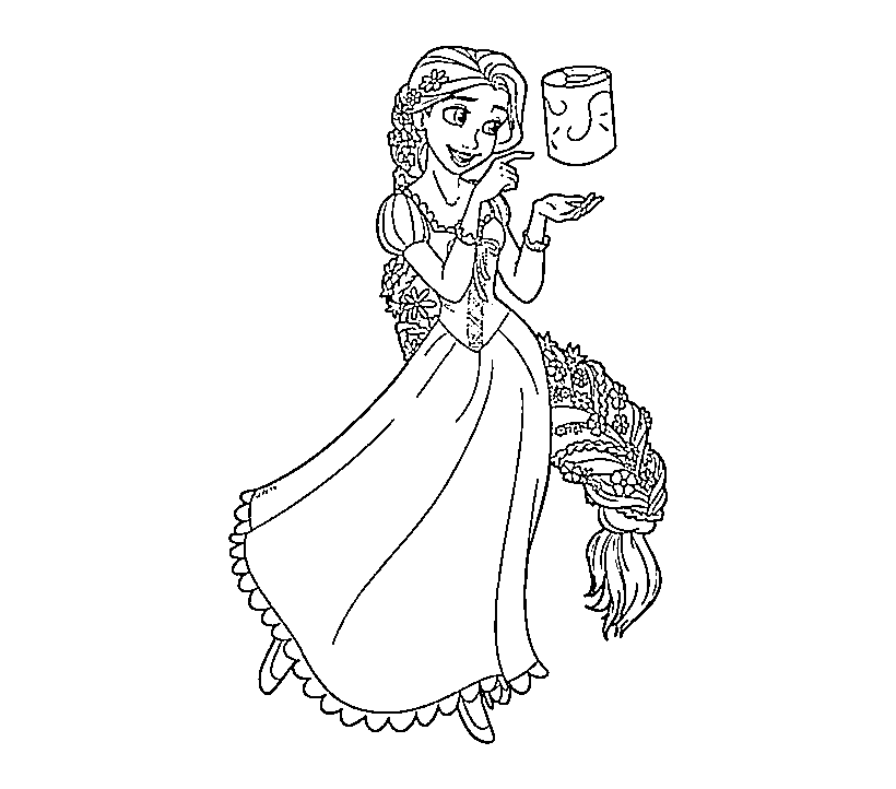 Printable Rapunzel does magic! Coloring Page for kids.