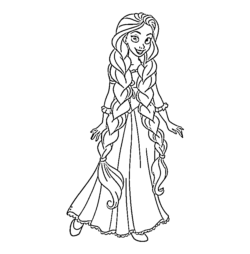 Printable Rapunzel smiling Coloring Page for kids.