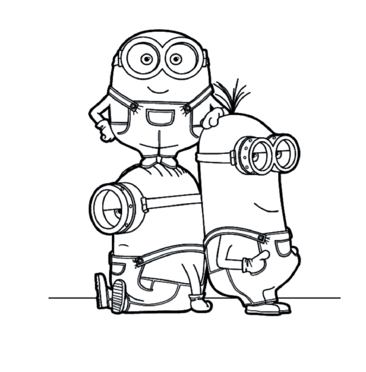 Printable Three tiny minions together Coloring Page for kids.