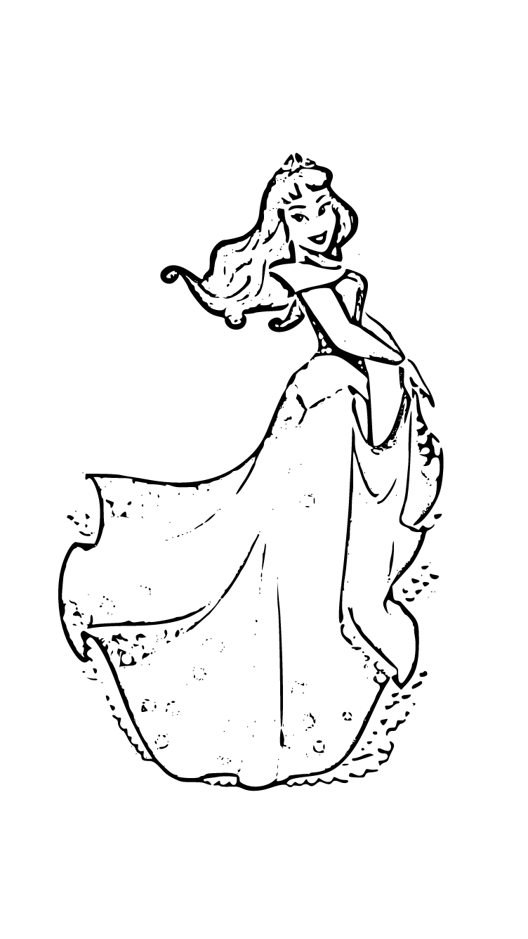 Princes Aurora outline (Smooth Pen) Coloring Page Printable for Kids, Free, Simple and Easy, as PDF