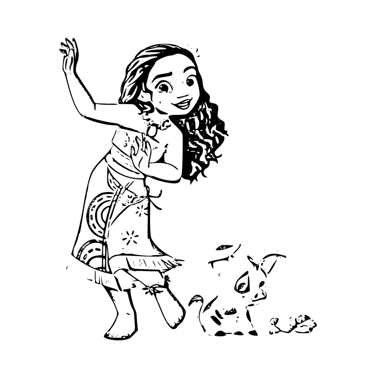 Printable Moana and her dog Coloring Page for kids.