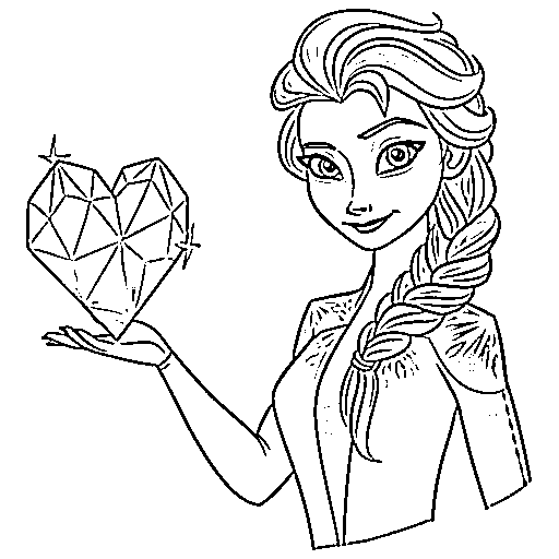 Printable Elsa holding a heart Coloring Page for kids.