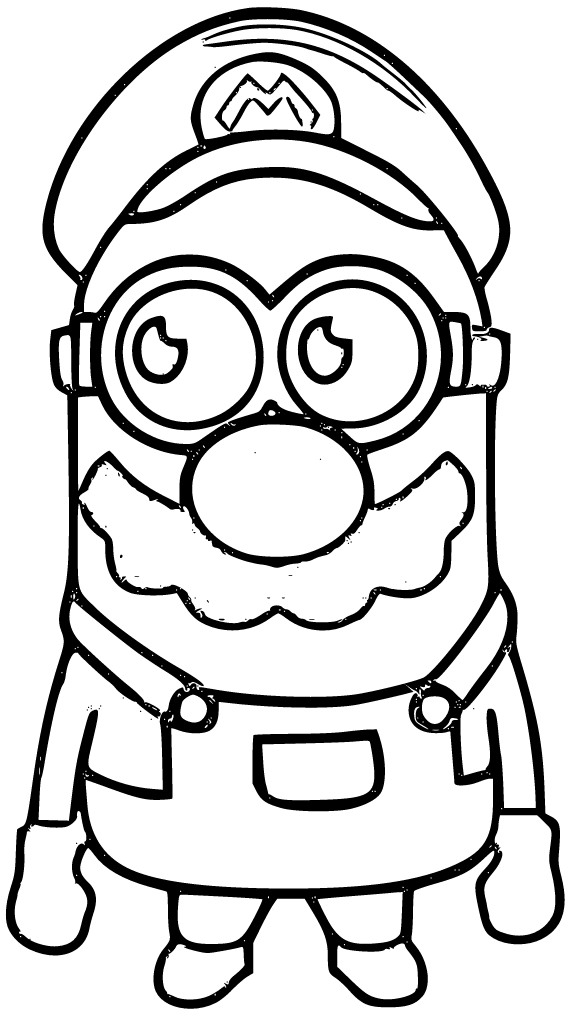 Printable Minion as Super Mario Coloring Page for kids.