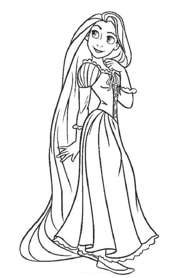 Printable Rapunzel looking up! Coloring Page for kids.