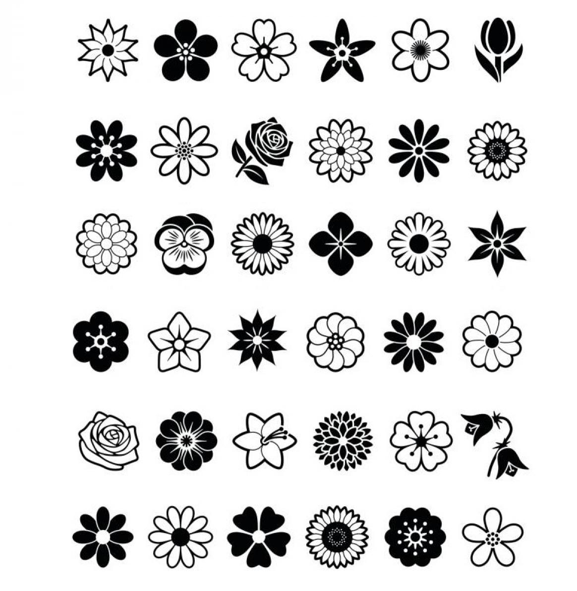 Printable flower icons bw Coloring Page for kids.