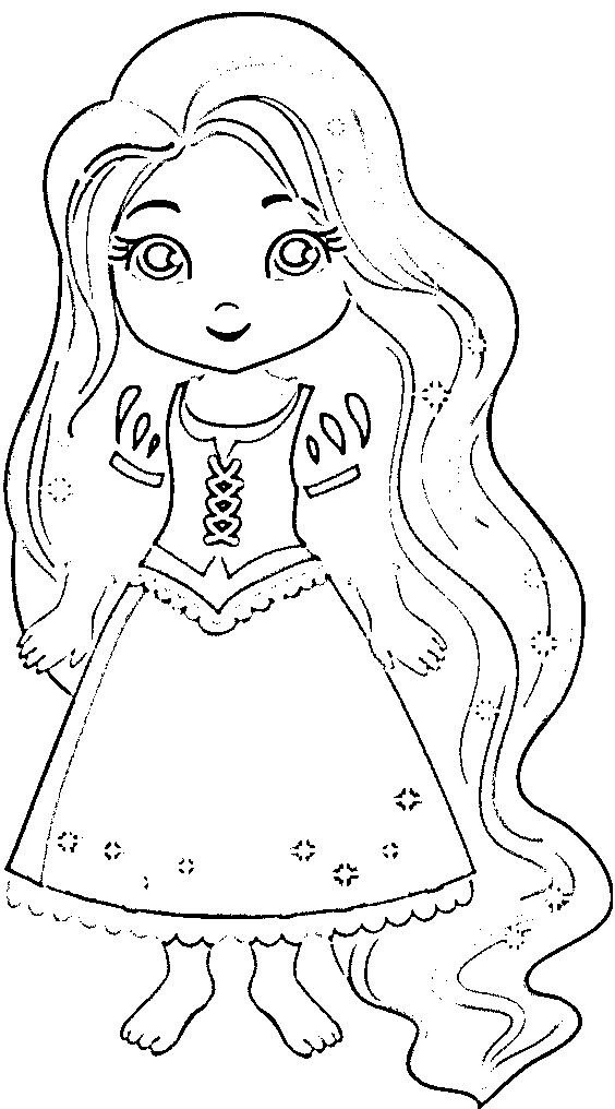 Printable Little Rapunzel as a child Coloring Page for kids.