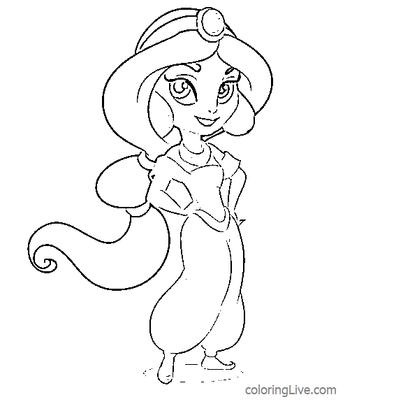 Printable Princess Jasmine as a kid Coloring Page for kids.
