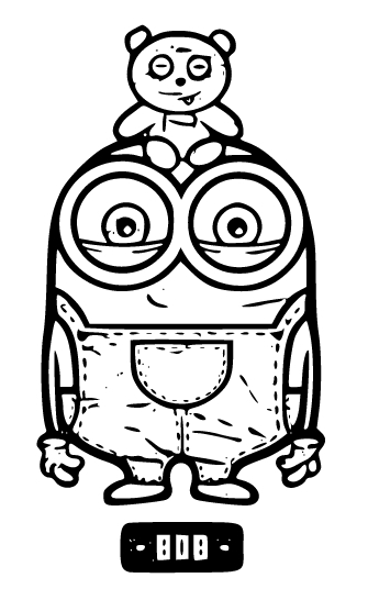 Printable Minion Bob with a toy bear Coloring Page for kids.