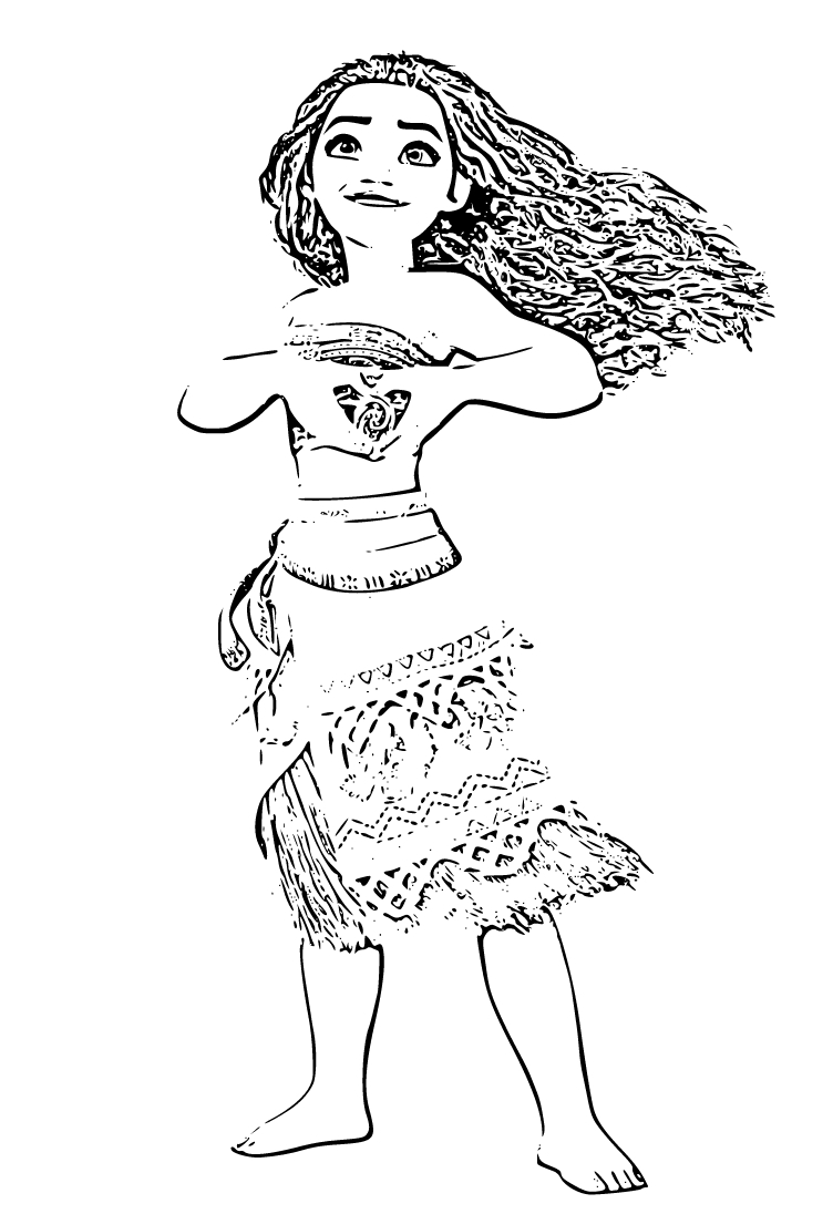 Printable Moana making a heart shape with her hands Coloring Page for kids.