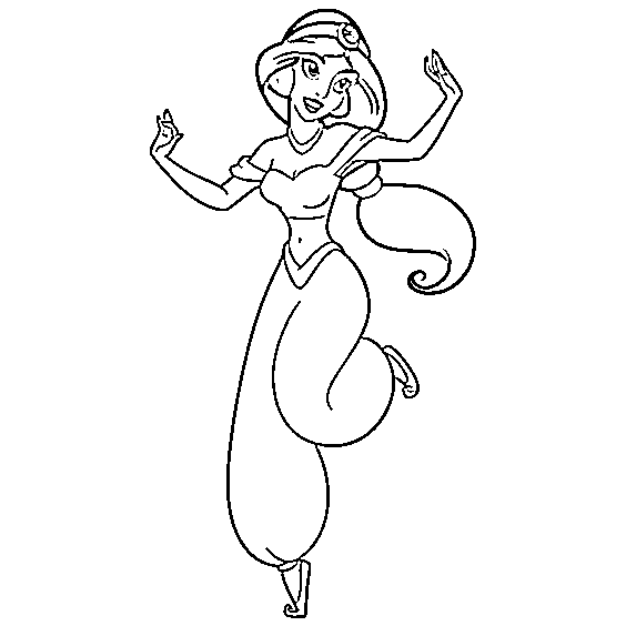 Printable Princess Jasmine dancing Coloring Page for kids.