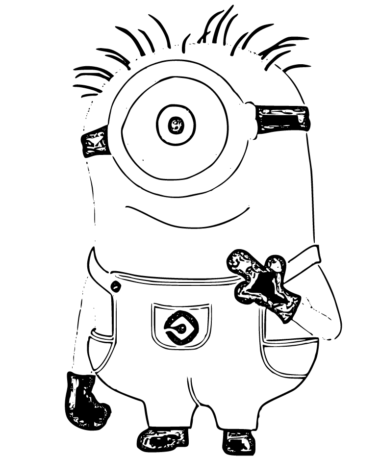 Printable Black and White Minion Carl outline Coloring Page for kids.