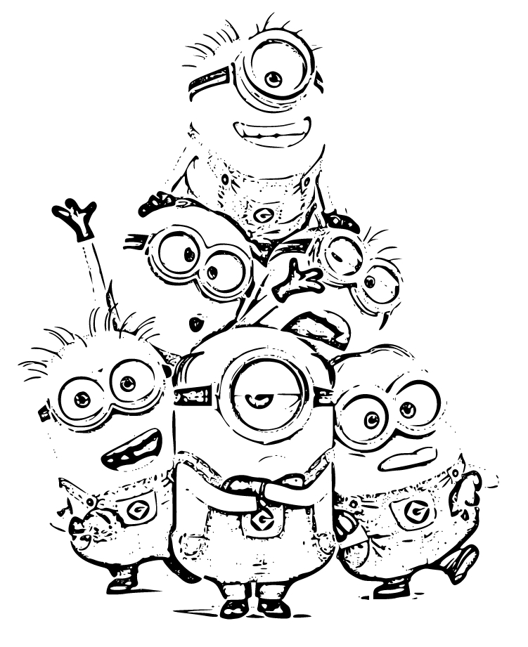 Printable Minions Together Coloring Page for kids.