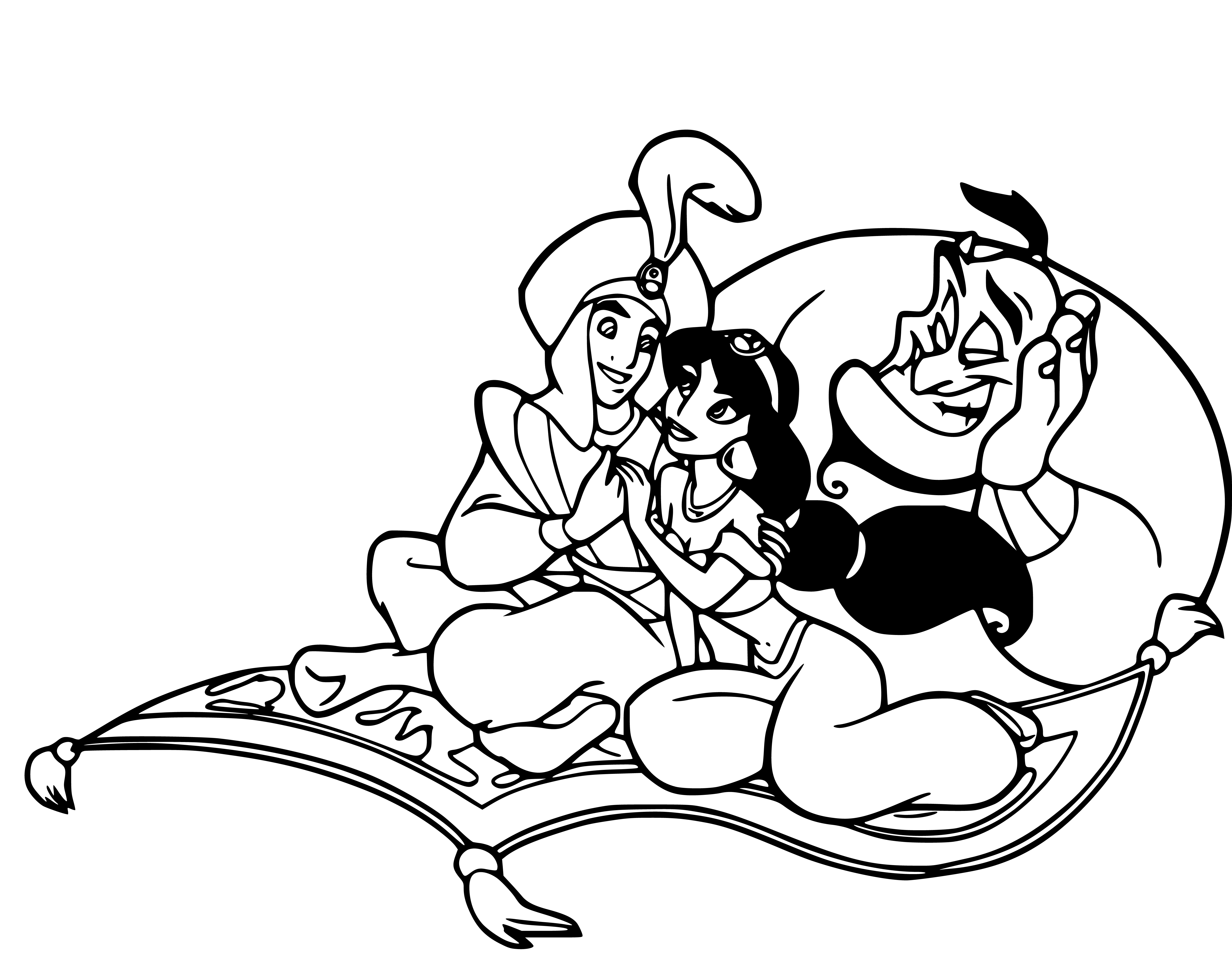 Printable Aladdin Jasmine and Genie Coloring Page for kids.