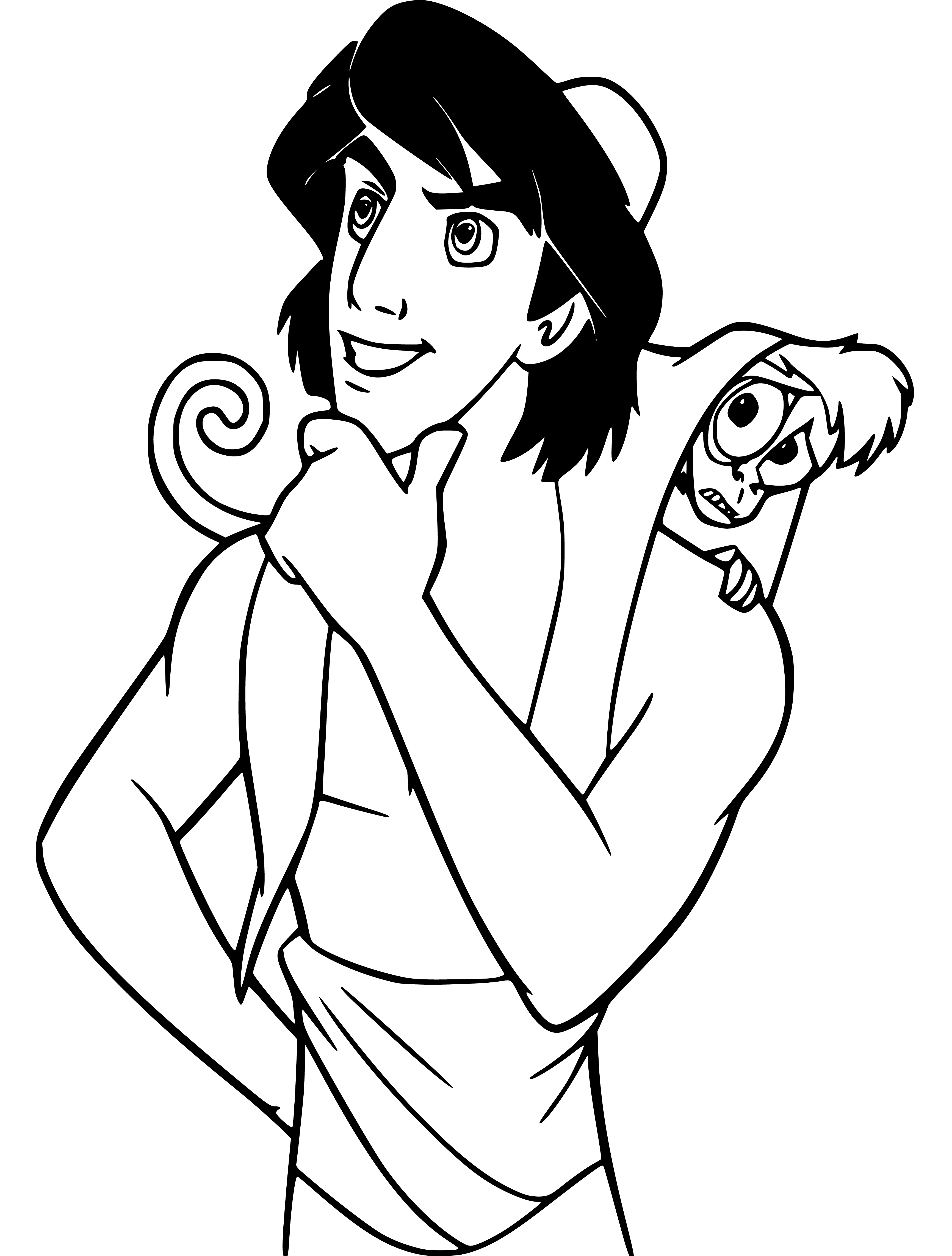 Printable Aladdin Thinking Coloring Page for kids.
