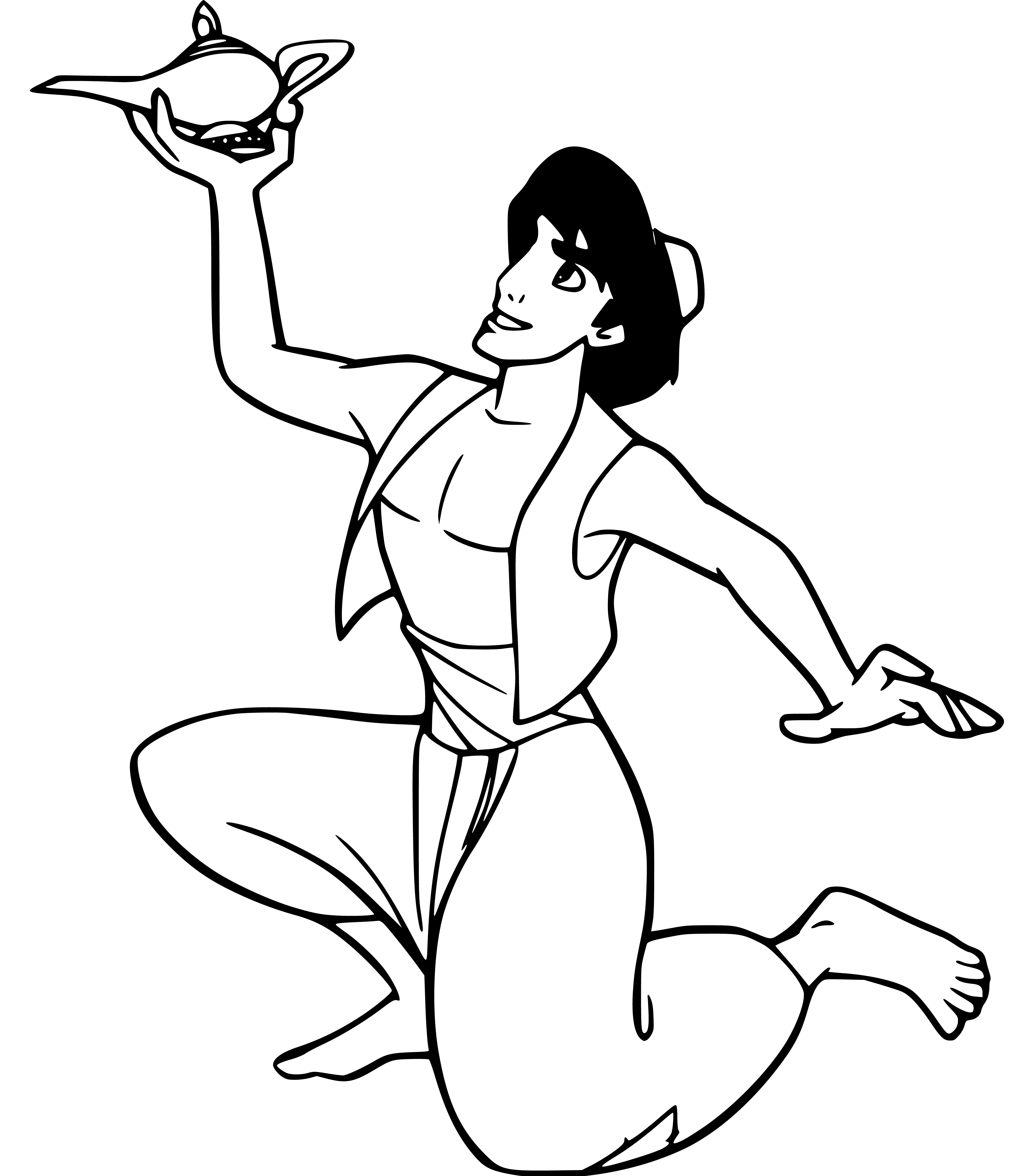 Aladdin holding magic lamb drawing Coloring Page Printable for Kids, Free, Simple and Easy, as PDF