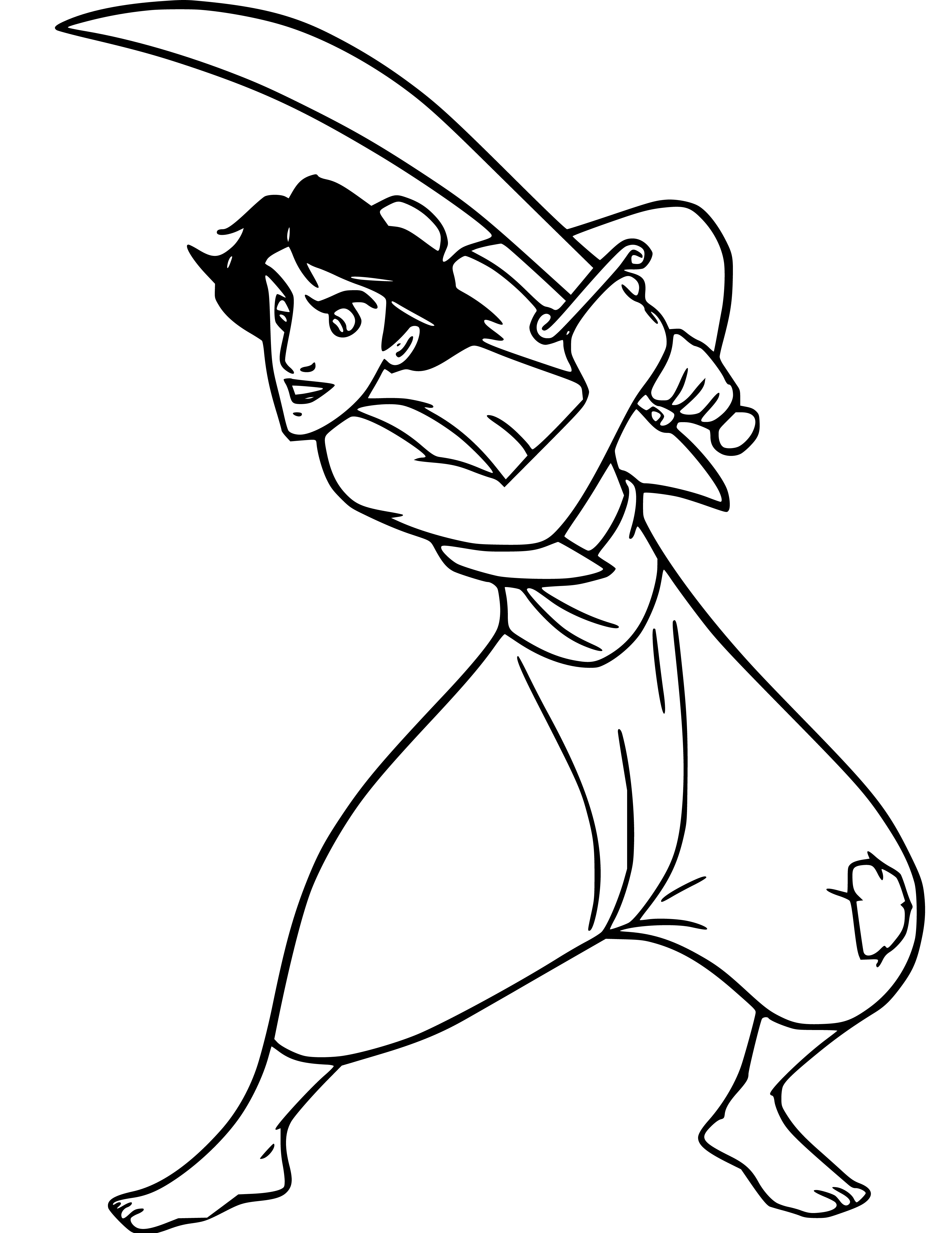 Aladdin holding a sword Coloring Page Printable for Kids, Free, Simple and Easy, as PDF