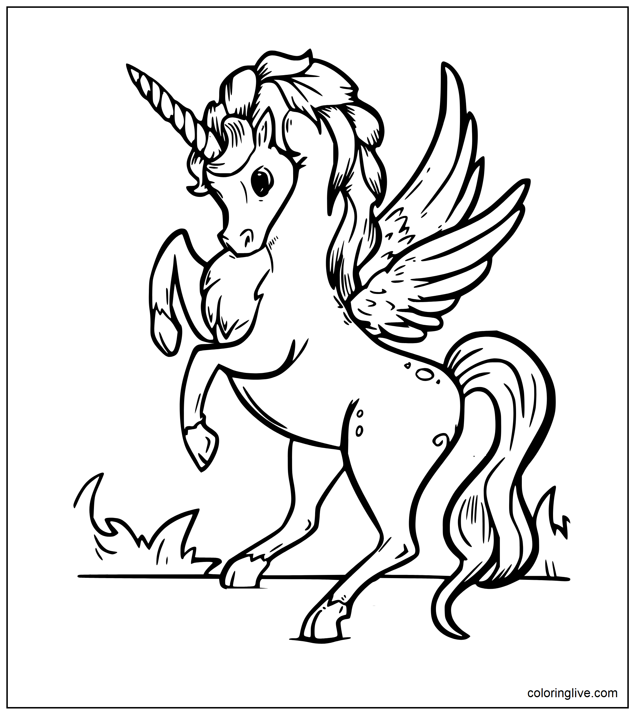 Printable Sweet Alicorn to color Coloring Page for kids.