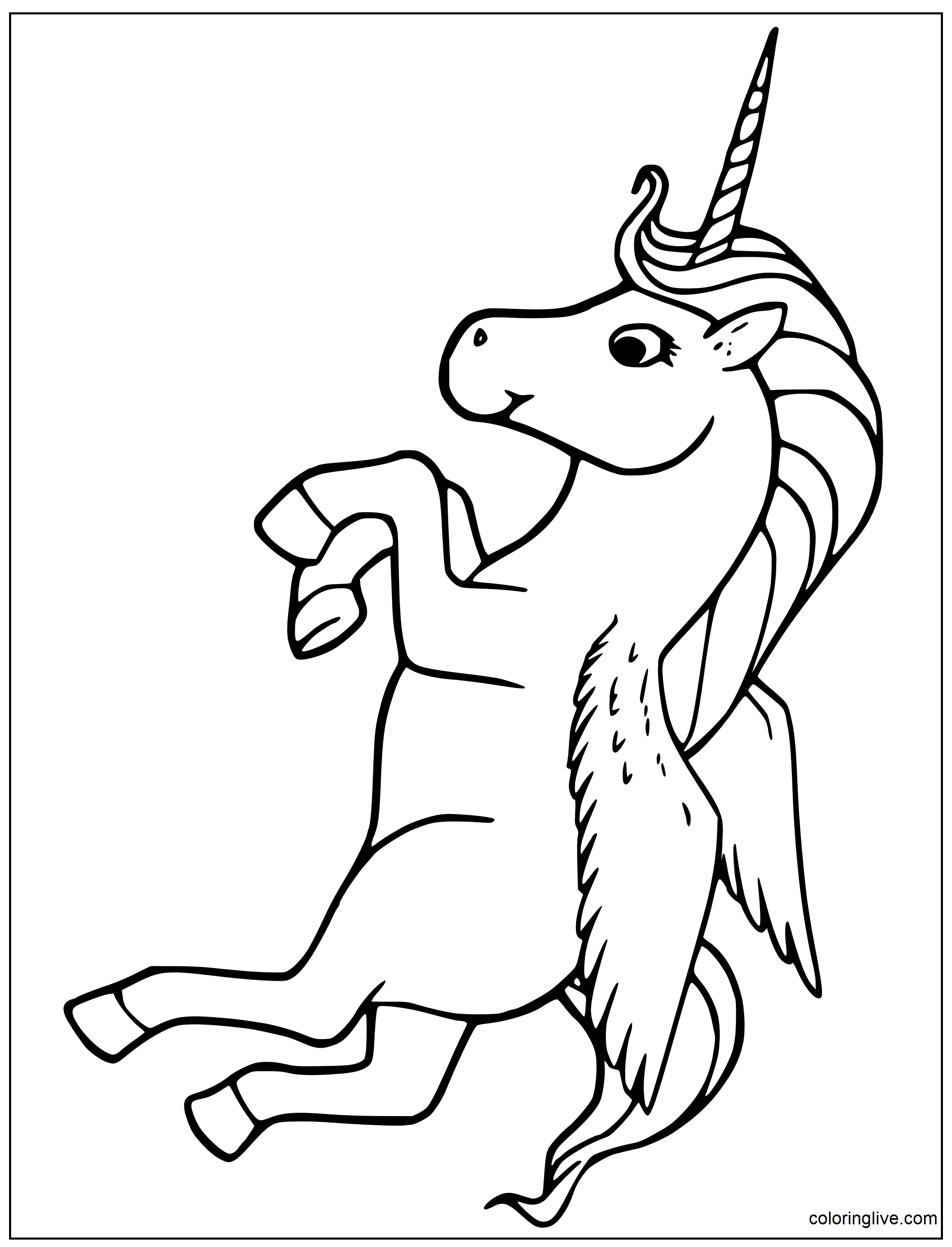 Printable Alicorn is flying Coloring Page for kids.