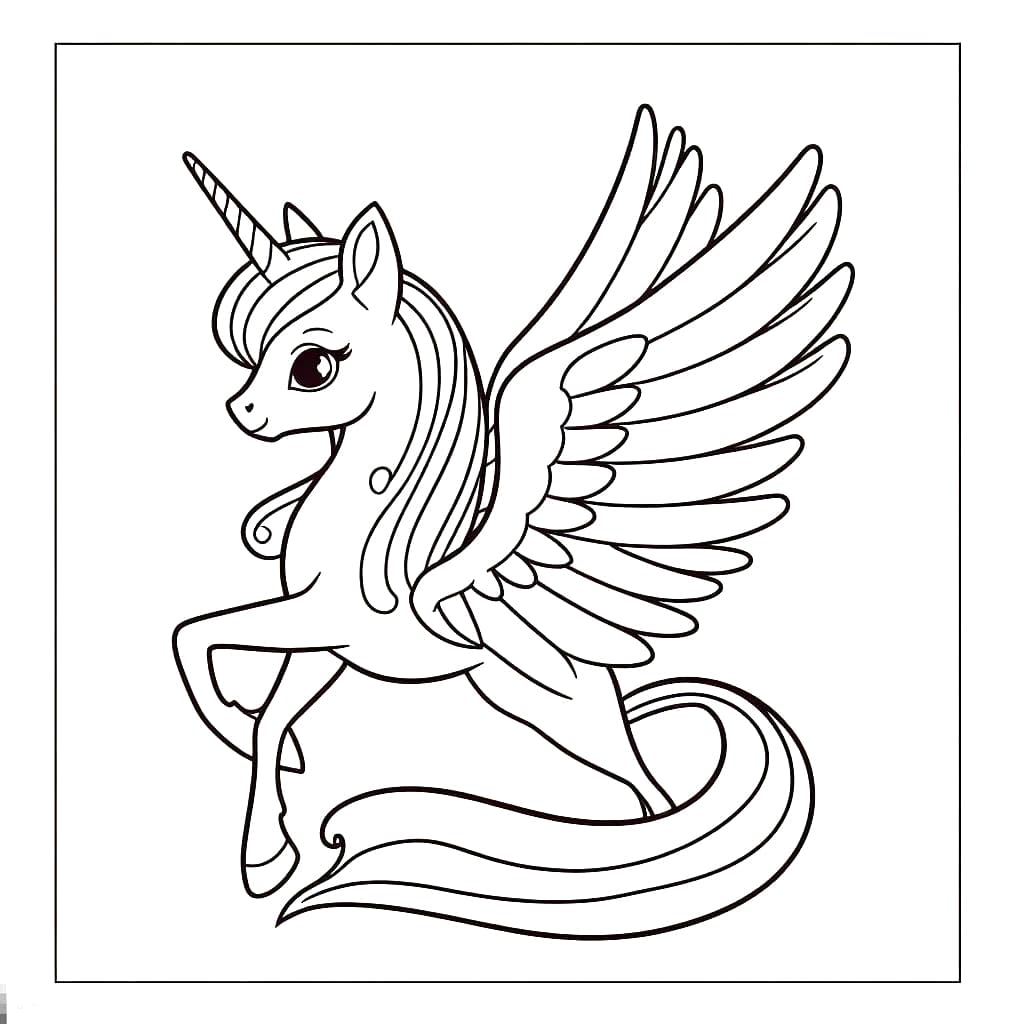 Printable Lovely Alicorn Coloring Page for kids.
