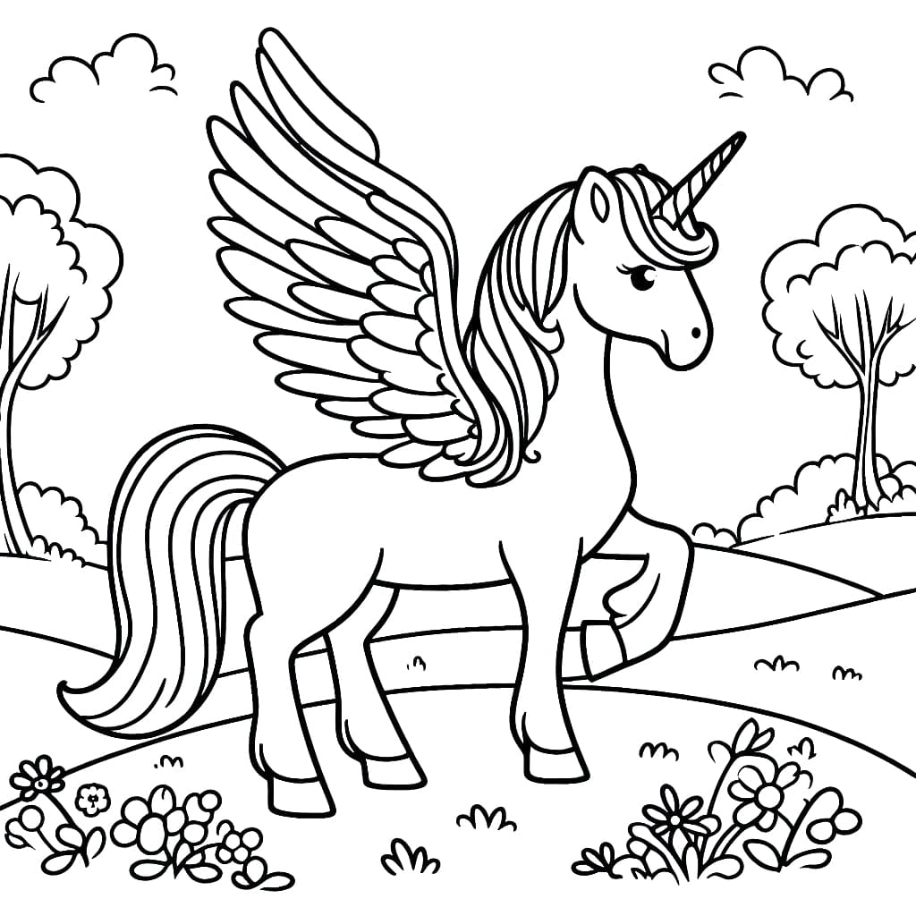 Printable a Beautiful Alicorn Coloring Page for kids.