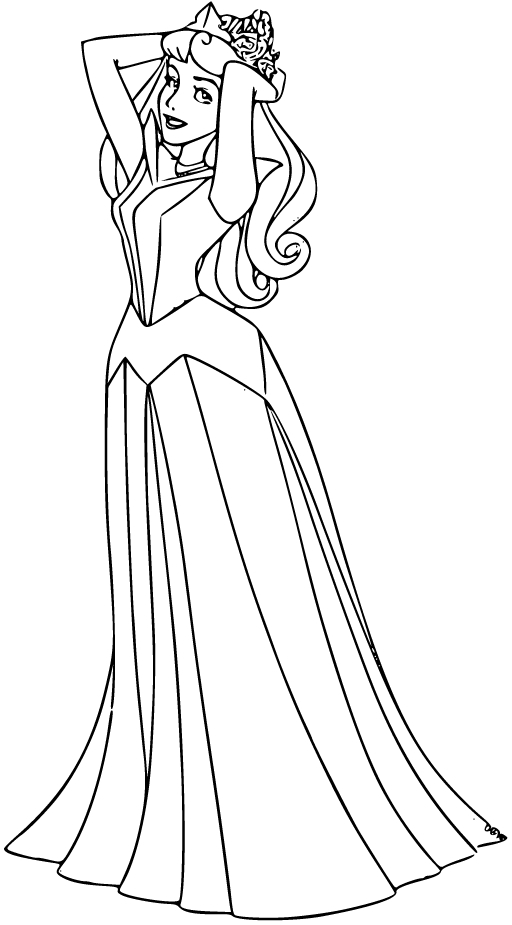 Printable Princess Aurora and her crown Coloring Page for kids.