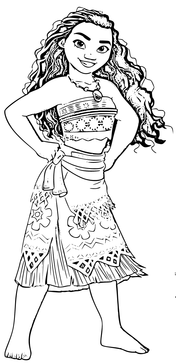 Printable Moana standing Coloring Page for kids.