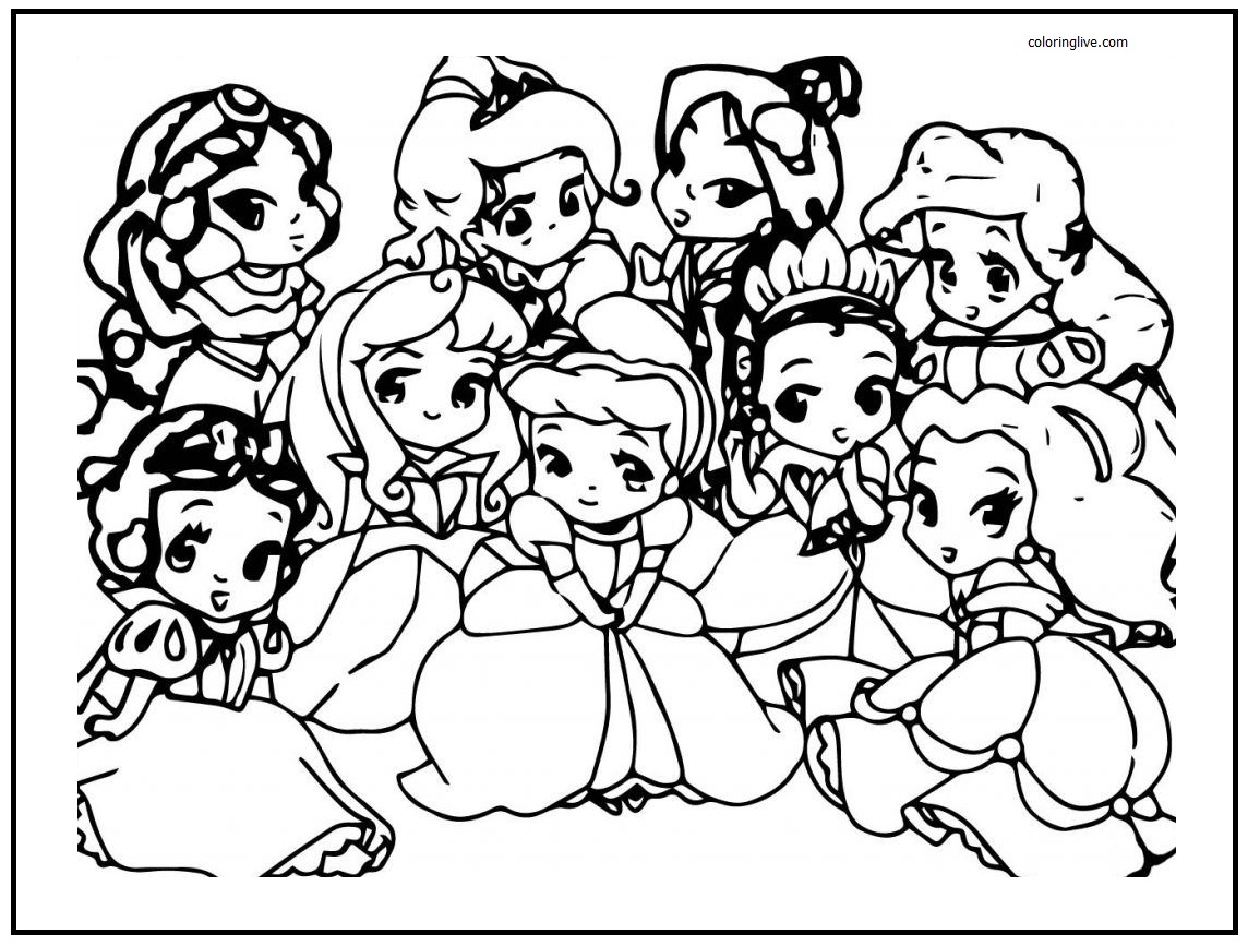 Printable Baby Princesses  sheet Coloring Page for kids.