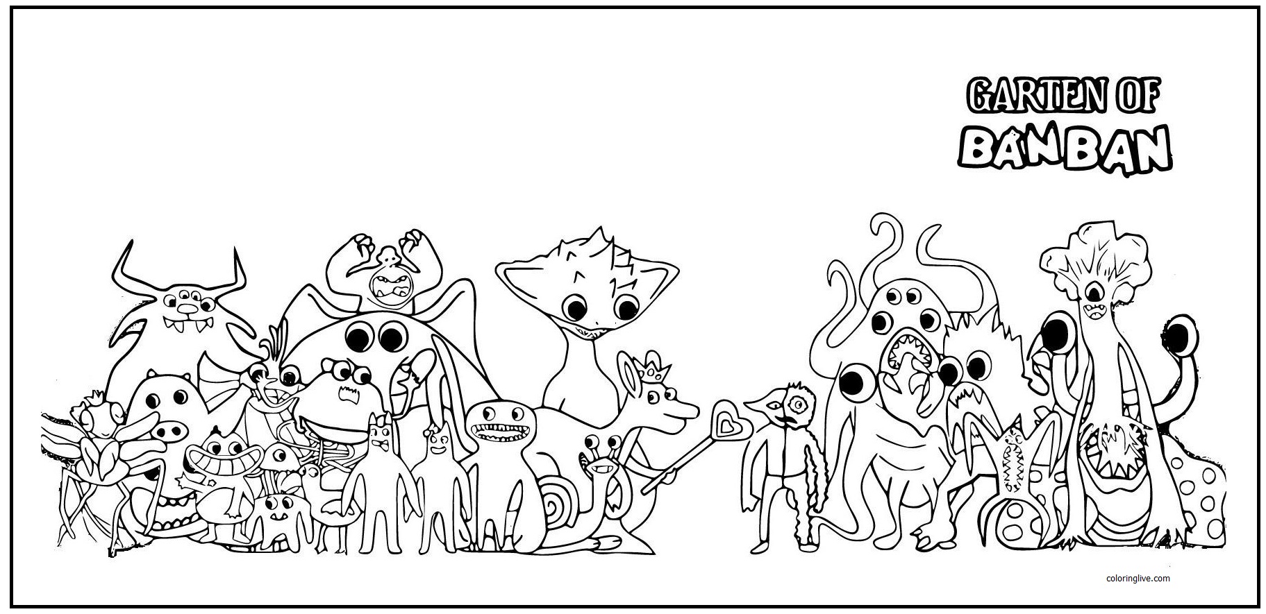 Printable Garten of Banban monsters Coloring Page for kids.