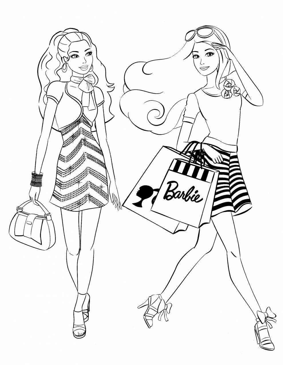 Printable Barbie   Fashion Coloring Page for kids.