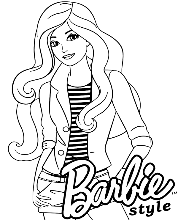 Printable Modern Barbie   with barbie logo Coloring Page for kids.