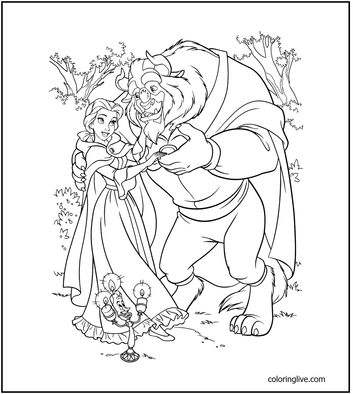 Printable Belle and the Beast Coloring Page for kids.