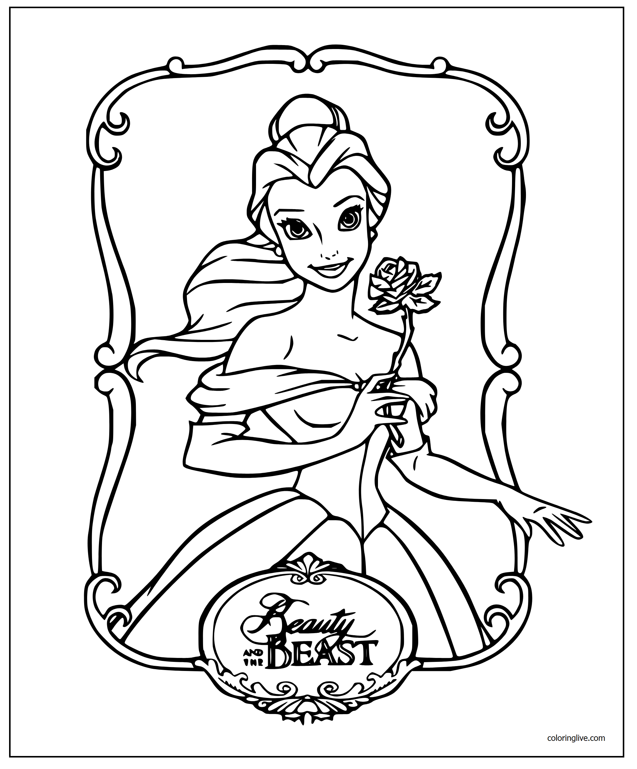 Printable belle from Beauty and the Beast Coloring Page for kids.