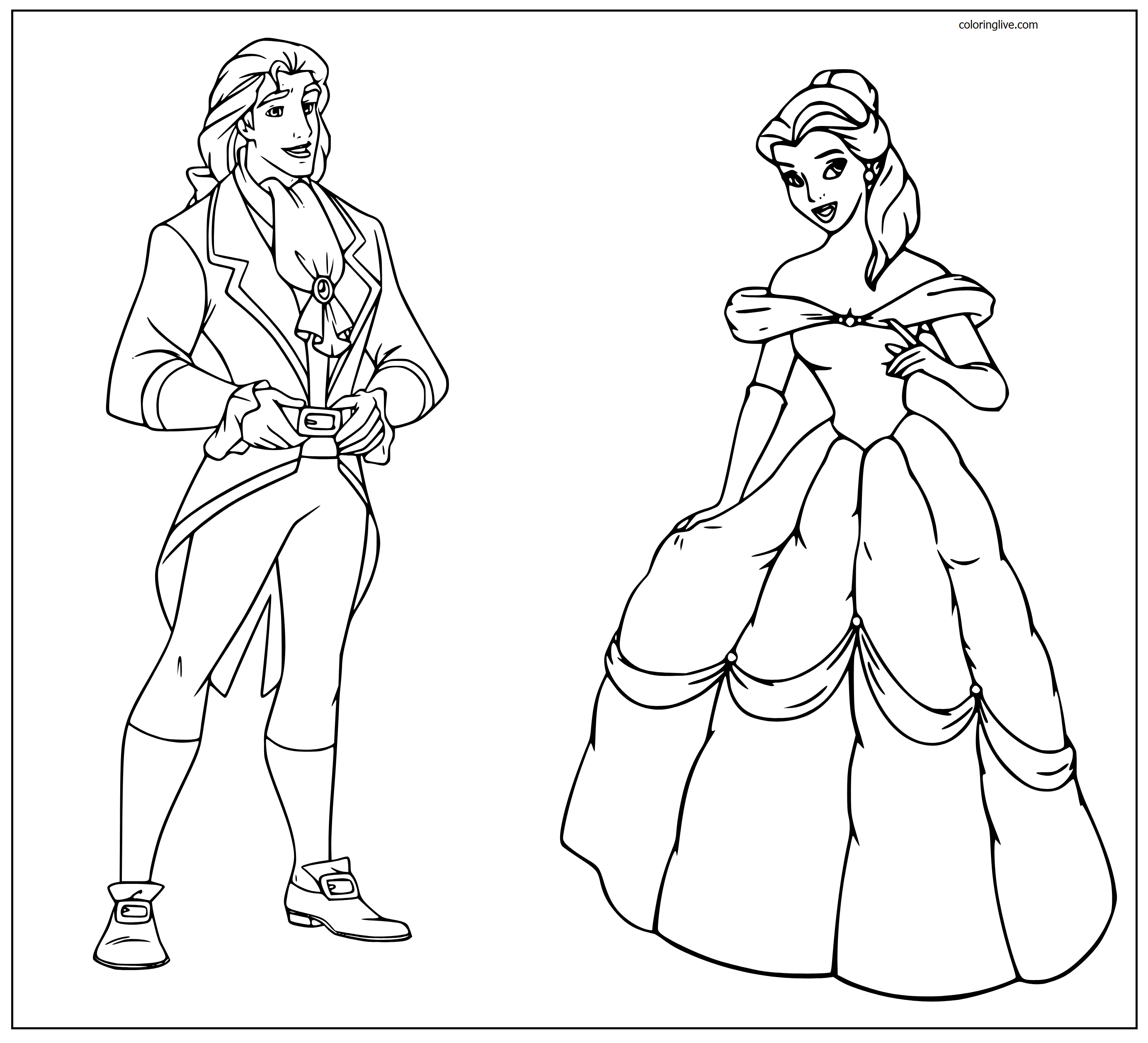 Printable Beast turns into a handsome prince and princess belle Coloring Page for kids.