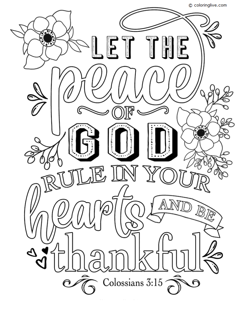 Printable Bible  Sheets - Let the Peace of God Coloring Page for kids.