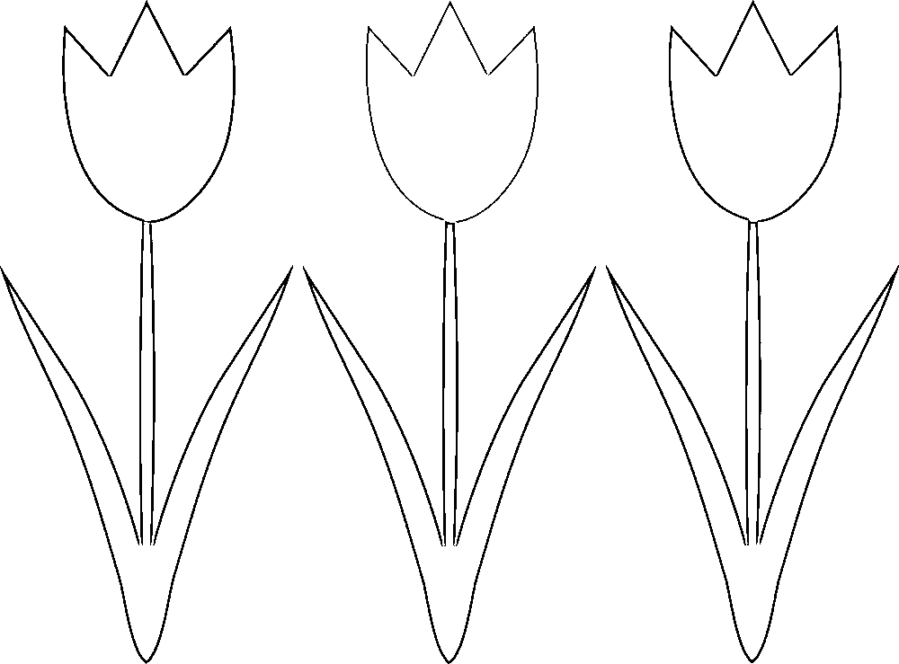Printable Tulips clipart black and white outline Coloring Page for kids.