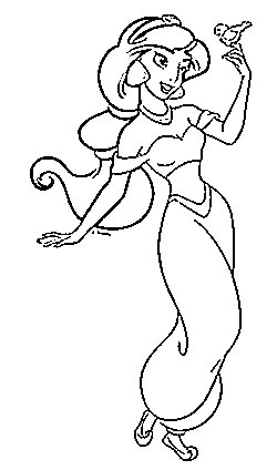 Printable Jasmine looking to bird Coloring Page for kids.
