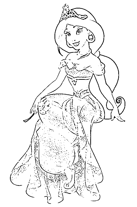 Printable Princess Jasmine sitting   Coloring Page for kids.