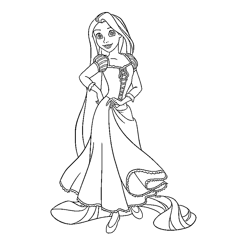 Printable Rapunzel the Princess long-hair Coloring Page for kids.