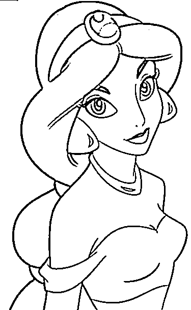 Printable Princess Jasmine black white outline Coloring Page for kids.