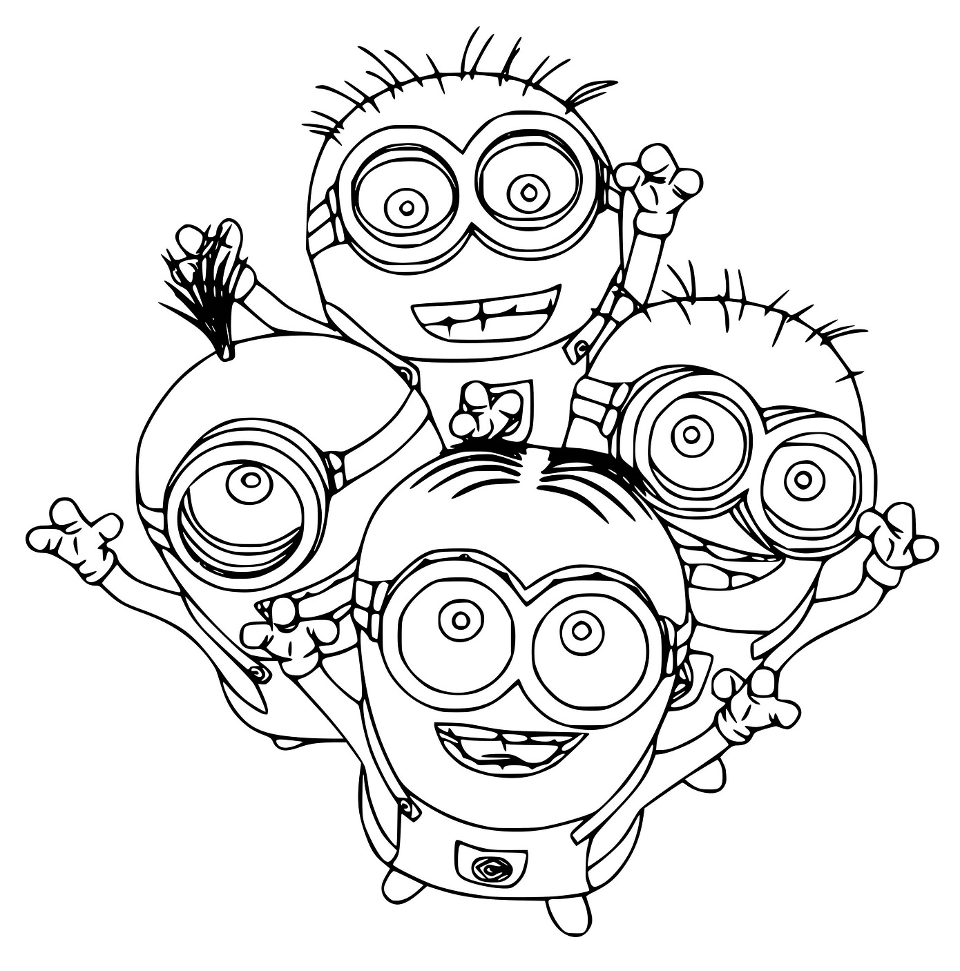 Minions going crazy Coloring Page Printable for Kids, Free, Simple and Easy, as PDF