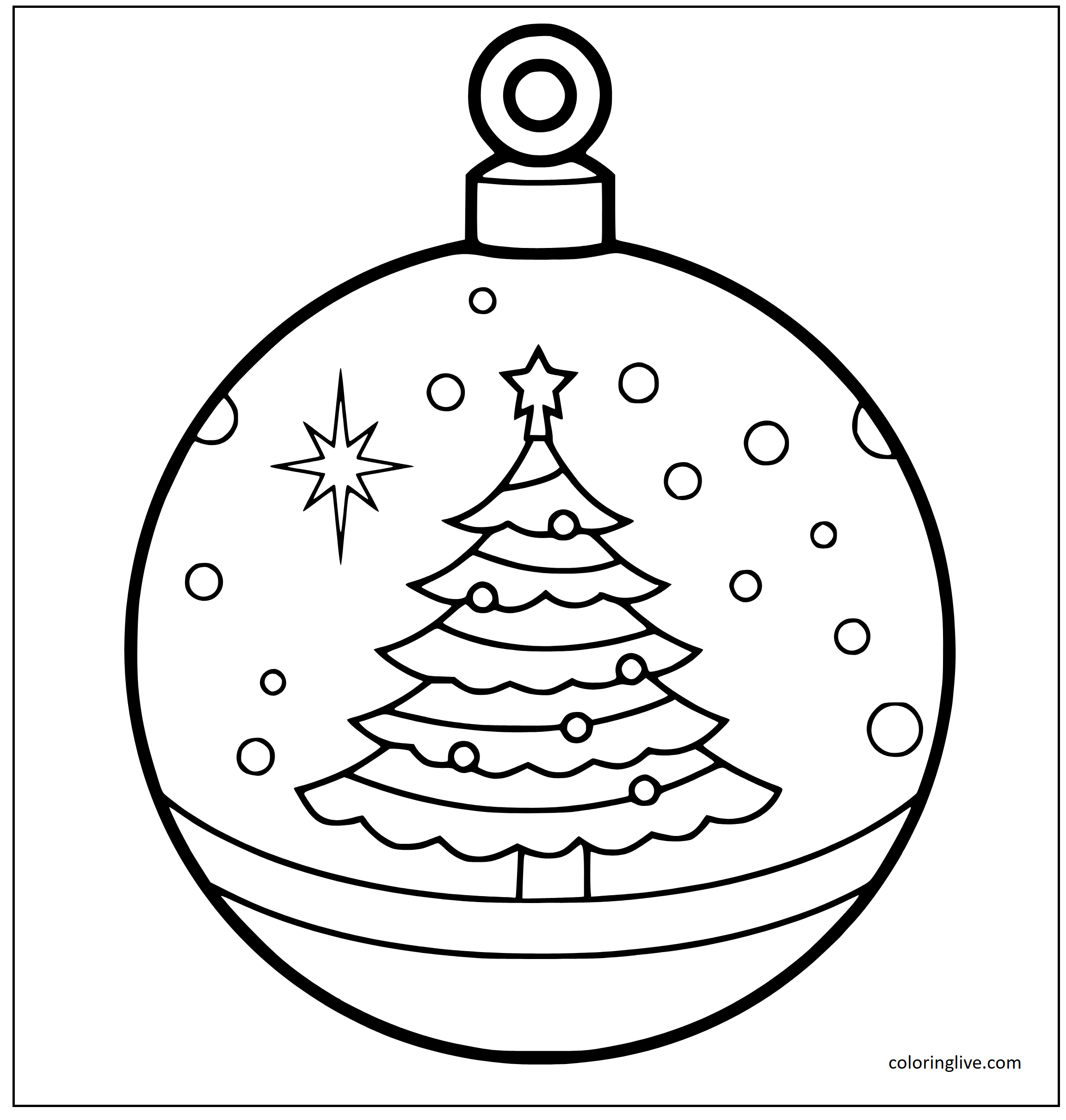 Printable Christmas Ornament and Christmas Tree Coloring Page for kids.