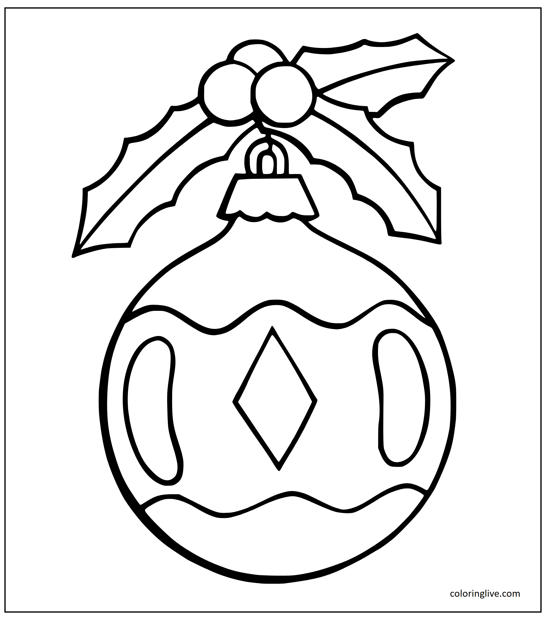 Printable Christmas Ornaments Halloween Shaped Coloring Page for kids.