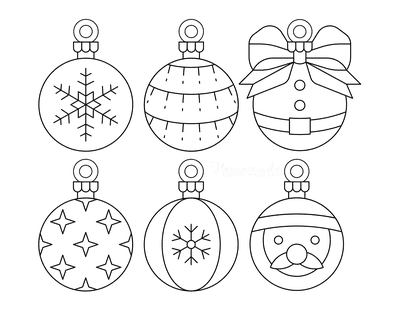 Printable Six Christmas Ornaments Coloring Page for kids.