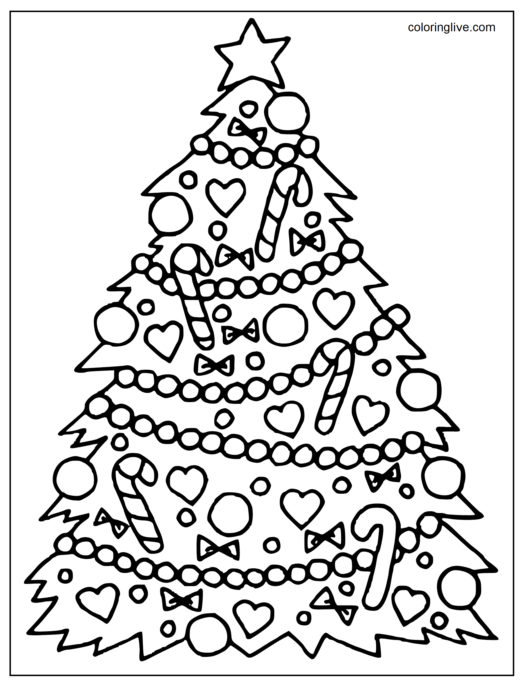 Printable Christmas tree and various shapes for Coloring Page for kids.