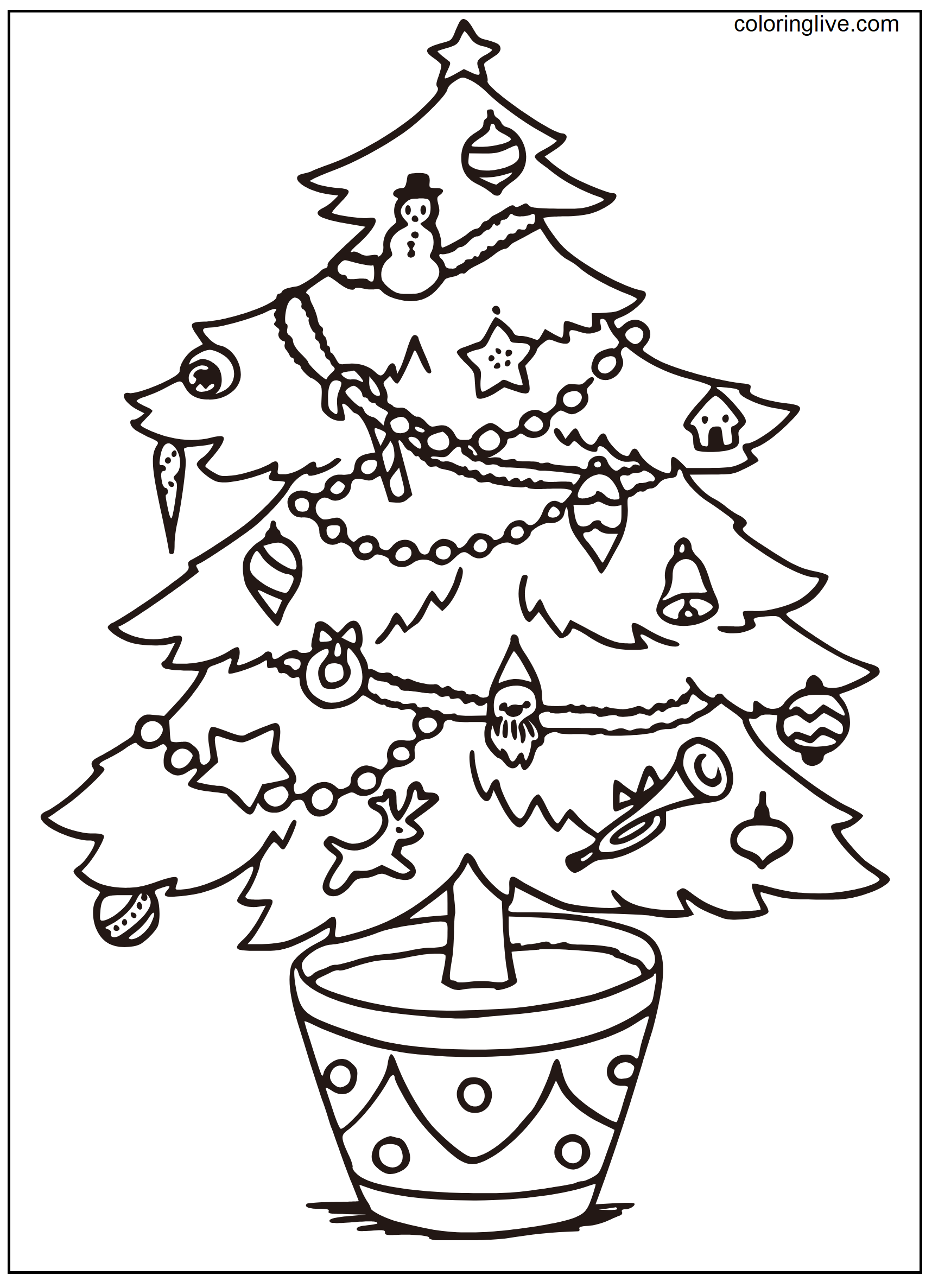 Printable Stylized Christmas tree Coloring Page for kids.